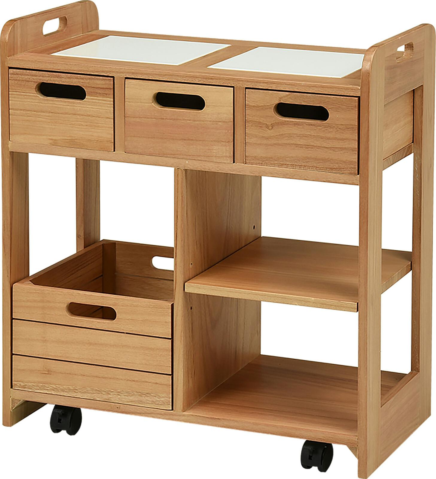 机下に収まる天然木キッチンワゴン ナチュラル 【送料込み