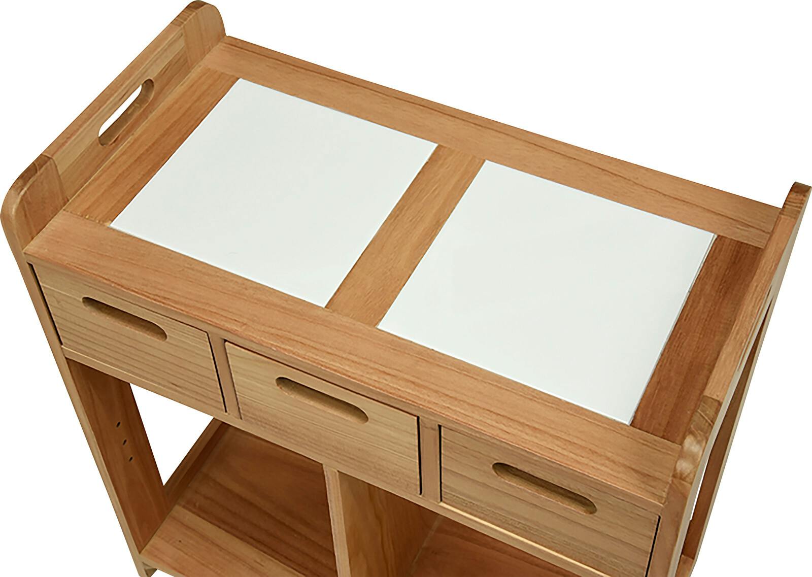 机下に収まる天然木キッチンワゴン ナチュラル 【送料込み