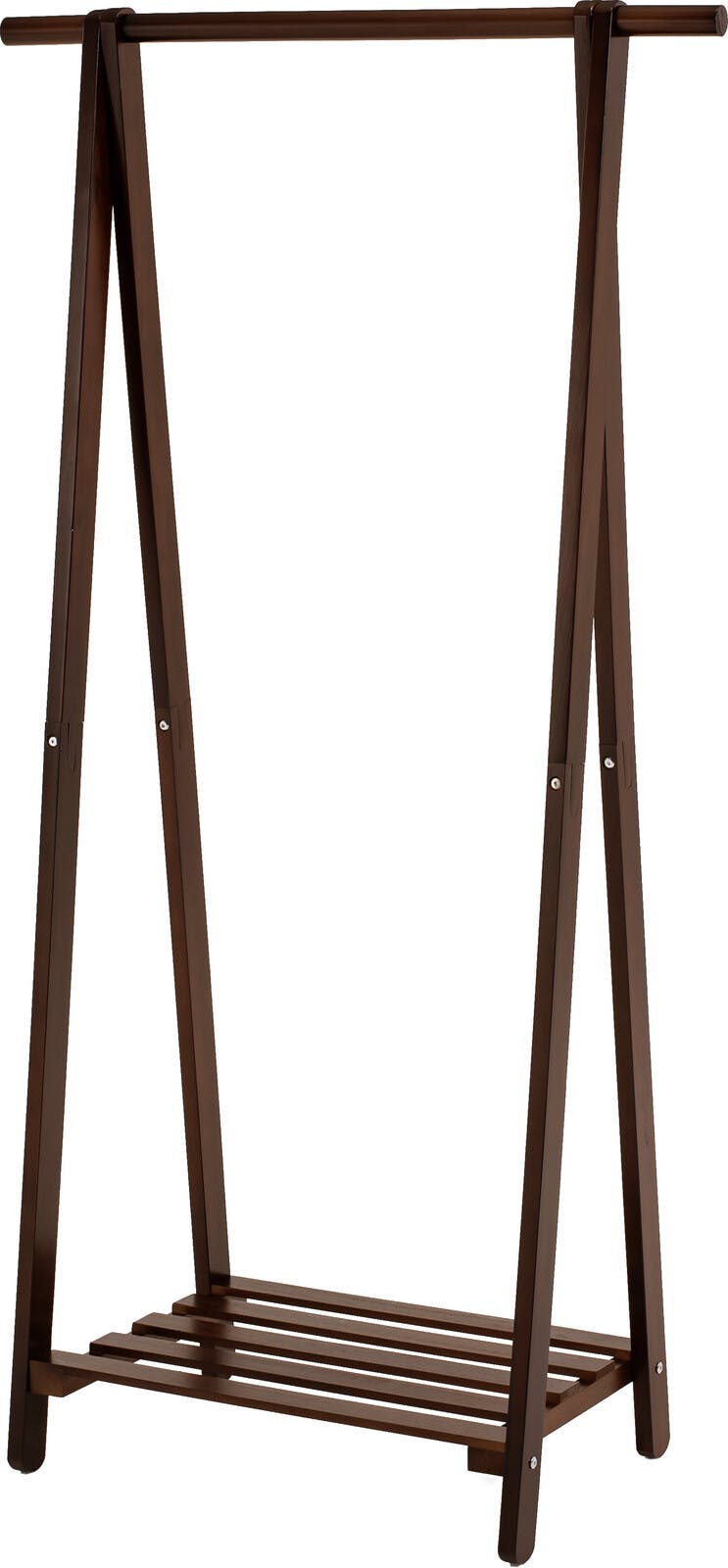 天然木棚付きハンガーラック スリムタイプ ダークブラウン 【送料込み