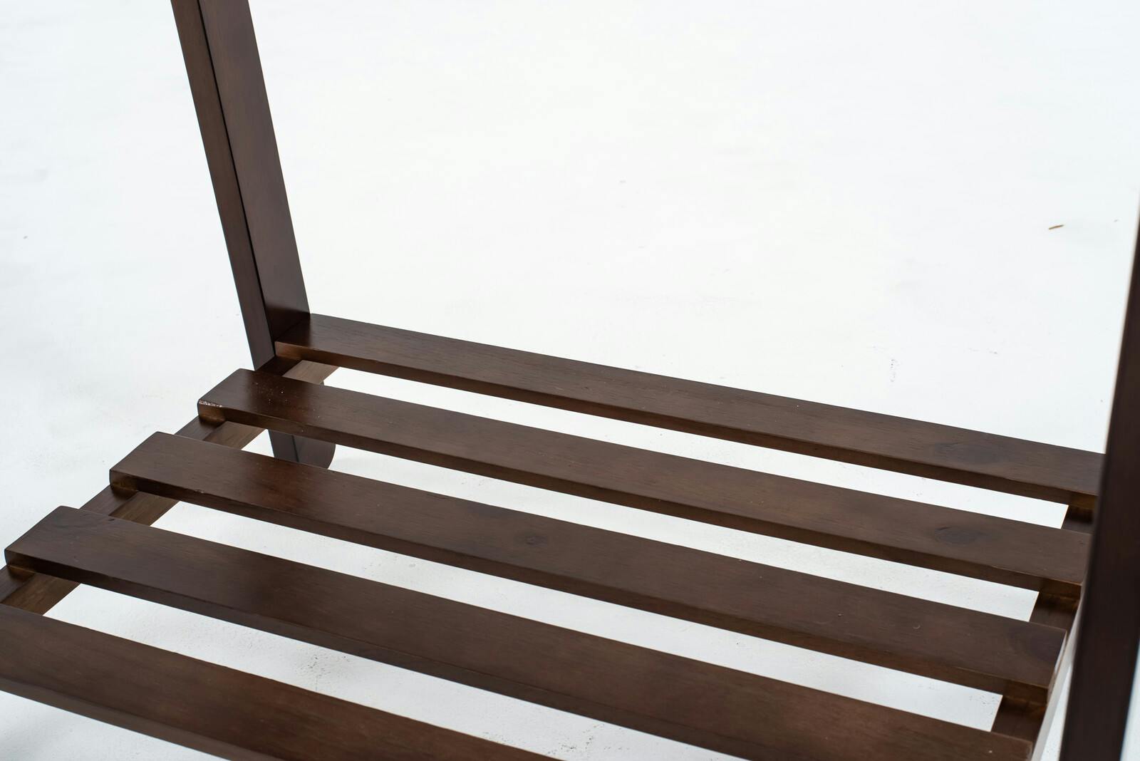 天然木棚付きハンガーラック スリムタイプ ダークブラウン 【送料込み