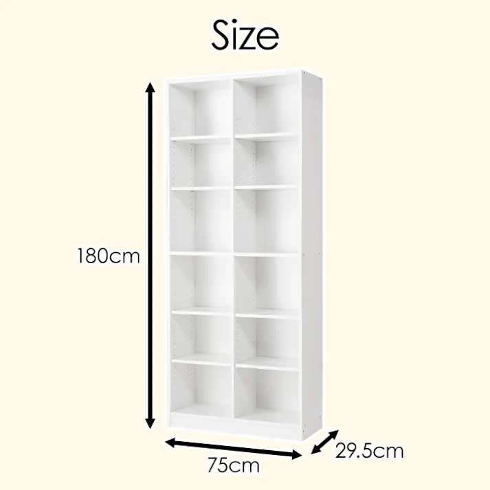 本棚 大容量 書棚 木製 2列 6段 幅75cm 高さ180cm カラーボックス コミックラック 収納 棚