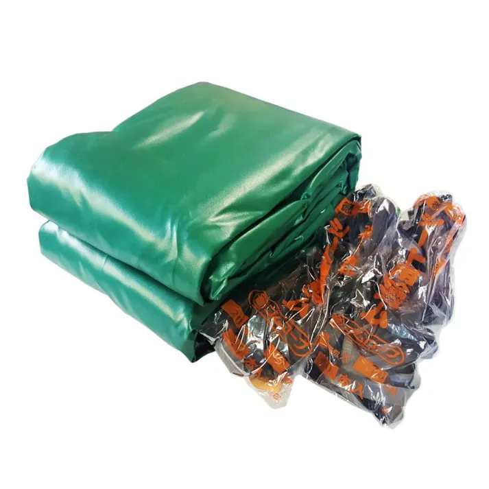 トラックシート グリーン 3.5m×7.0m 4tトラック ゴムバンド20本付 エステル帆布製 荷台シート 荷台カバー 大型用 大型コンテナ 産廃用シート 産廃用コンテナ