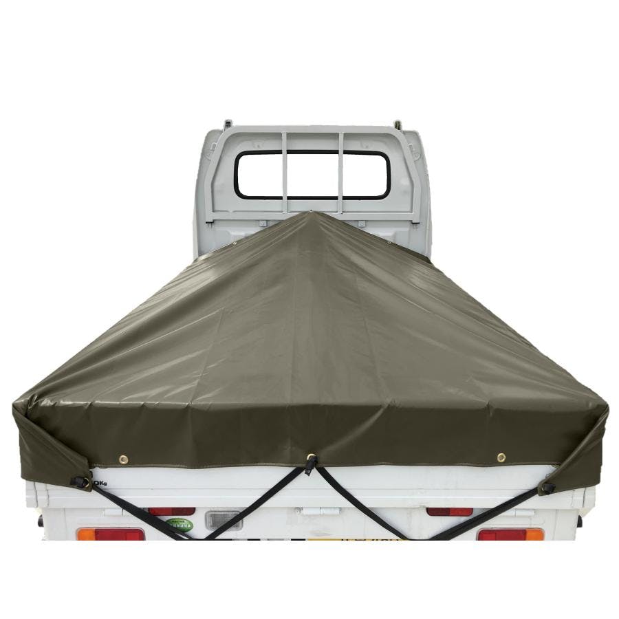 軽トラックシート スロープ型 シート単品 OD 国防色  (前)2.0ｍ・(後部)1.9ｍ×(長さ)2.15ｍ コードゴム4ｍ×2本付き 台形シート