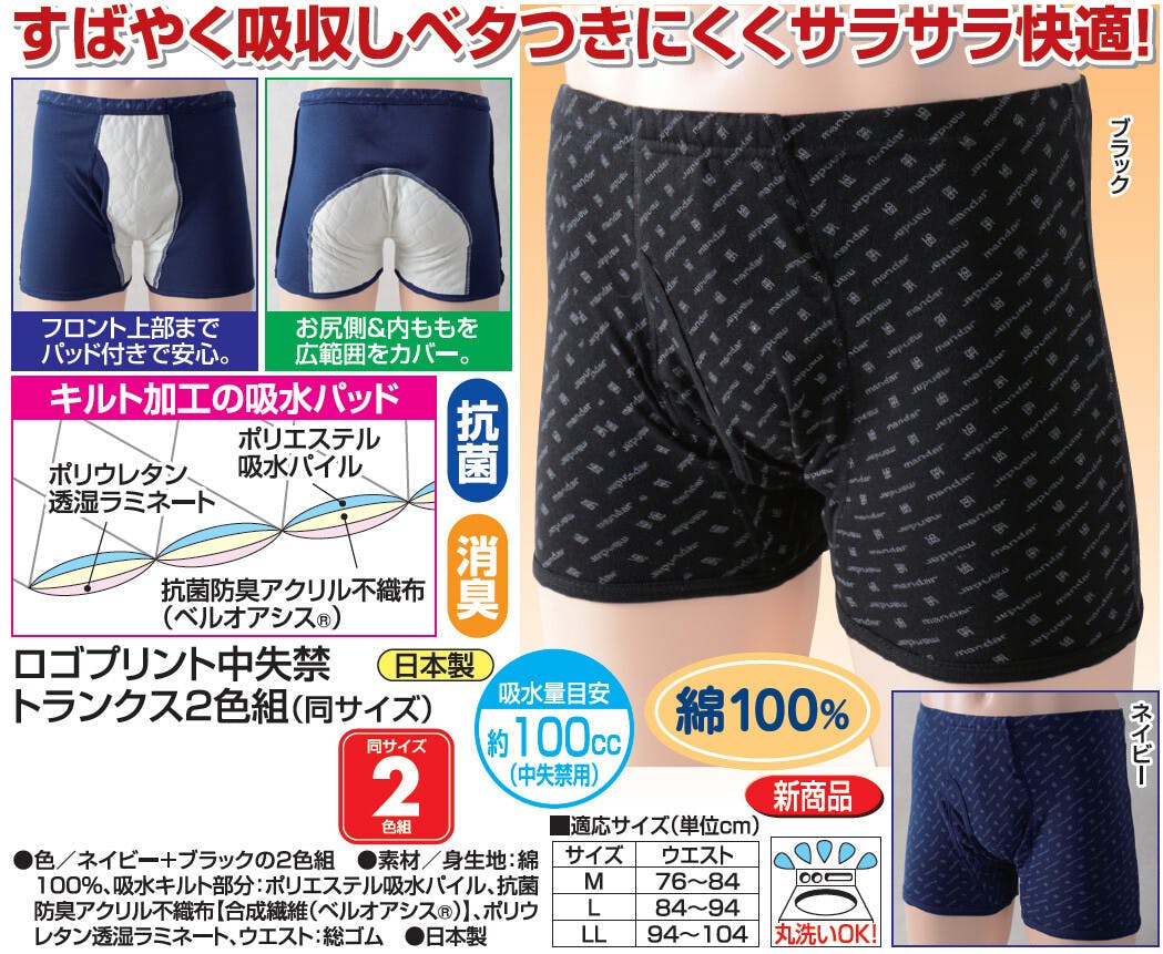 ロゴプリント中失禁トランクス  【同サイズ 2色組】【M】 【送料込み】 ＃a3040902 flife