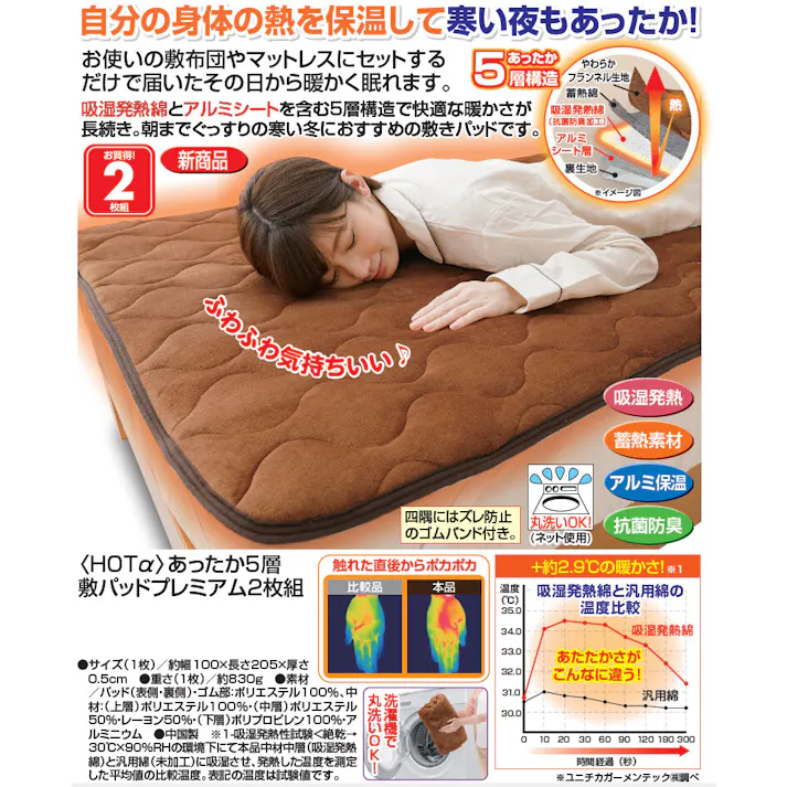 HOTα あったか5層敷パッドプレミアム 【2枚組】 【送料込み】 #a31344 flife