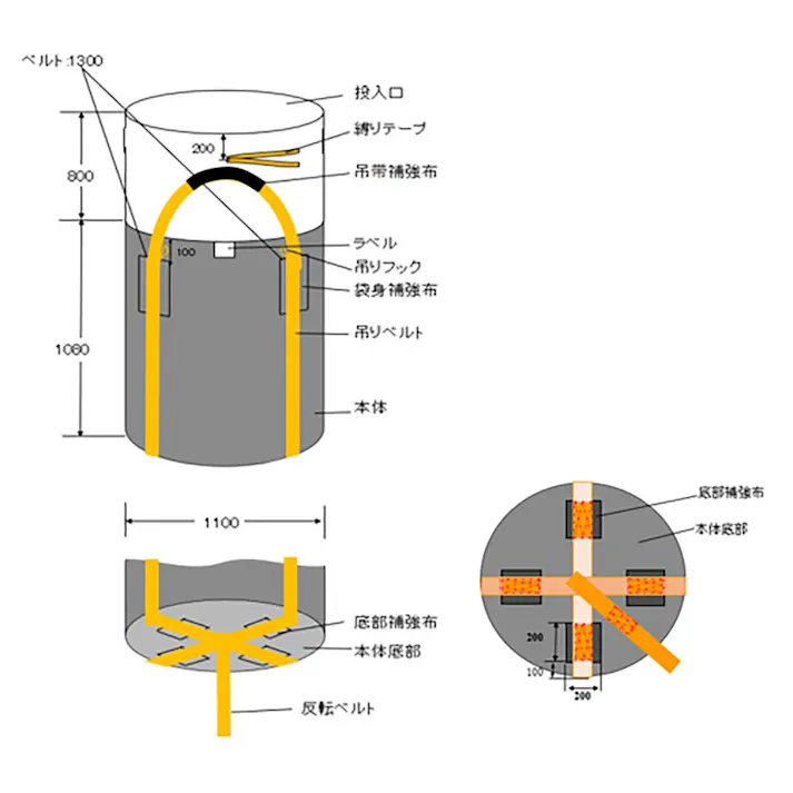 水切りフレコンバッグ 10枚入 丸型 1トン用 Φ1100×1080mm 【送料無料】