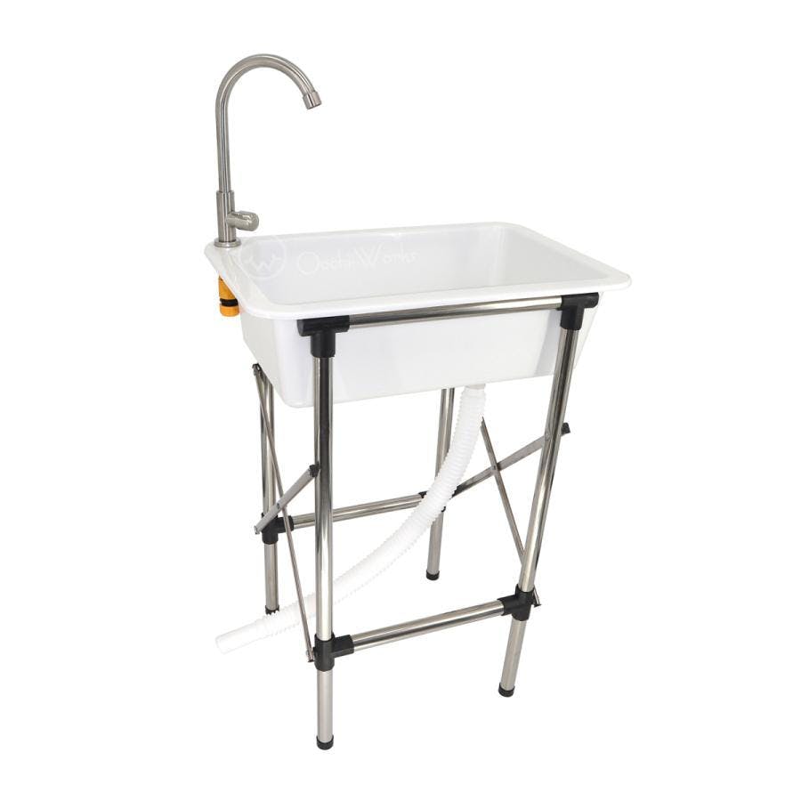 プラスチック流し台 折りたたみ式 水洗付き W555×D370×H740mm 改良型 ガーデンシンク 屋外用流し台 【送料無料】