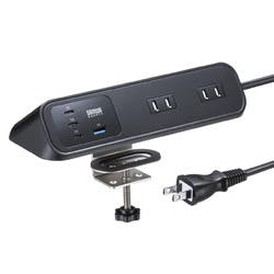 クランプ固定式タップ(AC4個口＋USB-C×3＋USB-A×1・PD65W・ブラック)