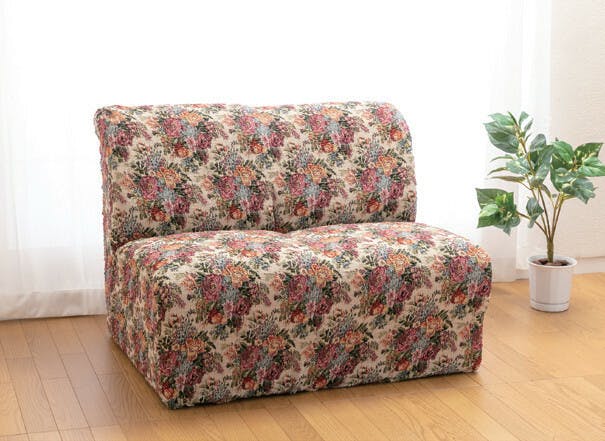 日本製 タテヨコ伸縮ソファカバー ブーケ柄 【肘無し】【2人掛用