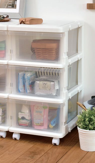 収納チェスト3段  【クリア】 キャスター付き　組立　プラケース 【送料込み】 ＃4528302480000 flife