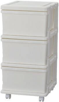 収納チェスト3段  【ホワイト】 キャスター付き　組立　プラケース 【送料込み】 ＃4528302480017 flife