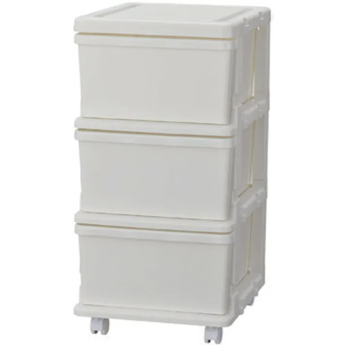収納チェスト3段 【ホワイト】 キャスター付き 組立 プラケース 【送料込み】 #4528302480017 flife