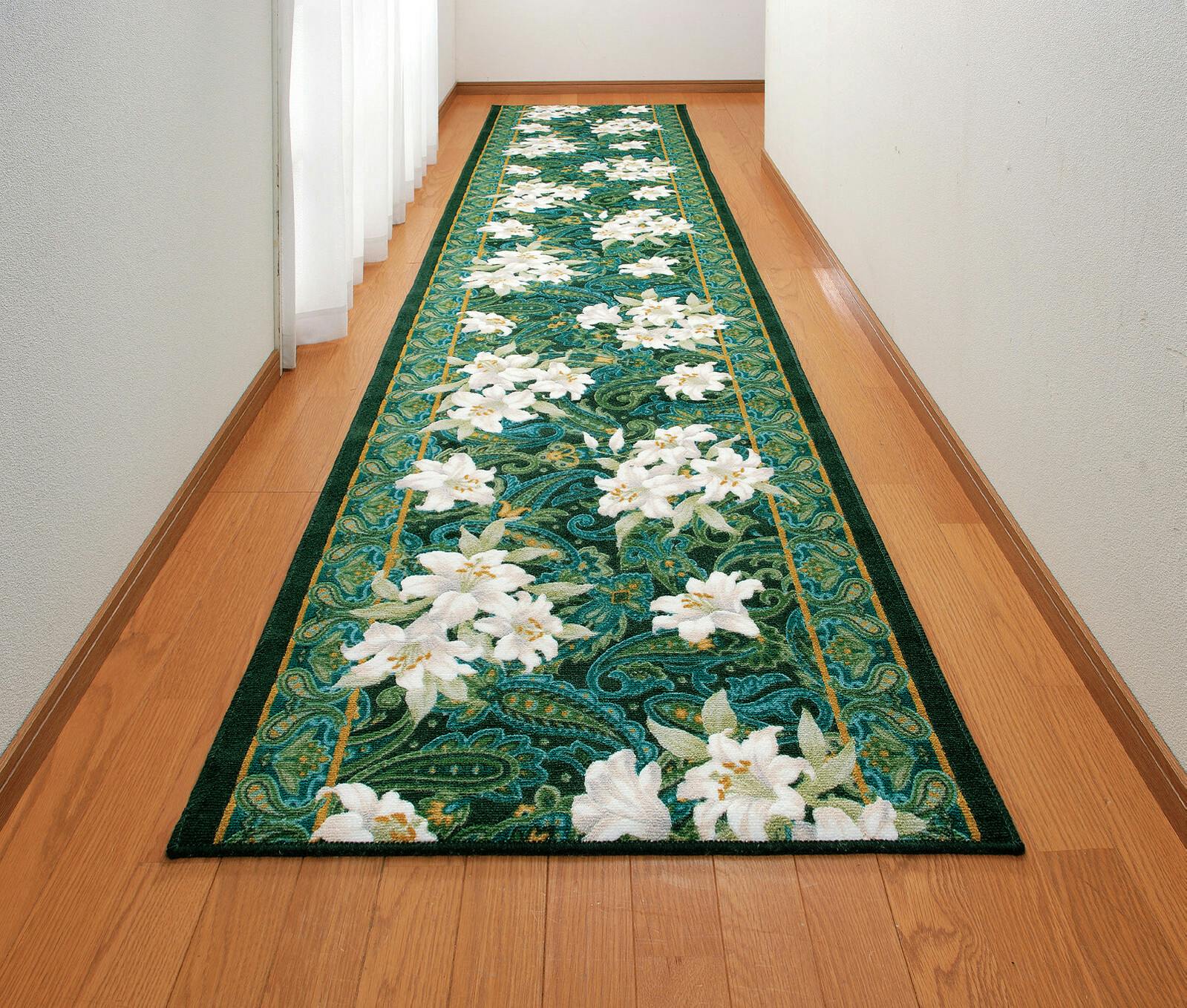 抗菌・防臭加工ゆり柄廊下敷  【65×180cm】【グリーン】 【送料込み】 ＃4589978807201 flife