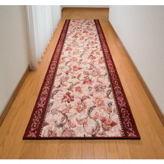抗菌・防臭加工 オリエンタル更紗柄カービング廊下敷 【65×180cm】【エンジ】 【送料込み】 #4589978807478 flife