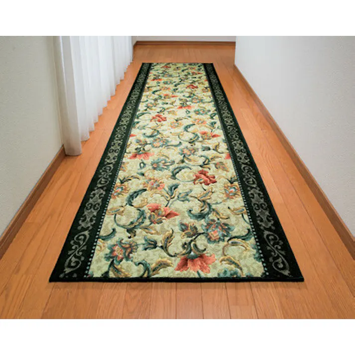 抗菌・防臭加工 オリエンタル更紗柄カービング廊下敷 【65×340cm】【グリーン】 【送料込み】 #4589978807508 flife