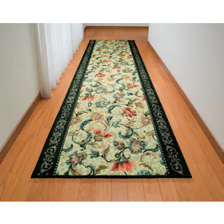 抗菌・防臭加工 オリエンタル更紗柄カービング廊下敷 【80×180cm】【グリーン】 【送料込み】 #4589978826776 flife