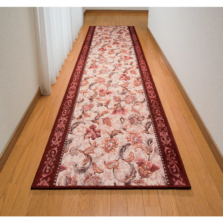 抗菌・防臭加工 オリエンタル更紗柄カービング廊下敷 【80×180cm】【エンジ】 【送料込み】 #4589978826783 flife