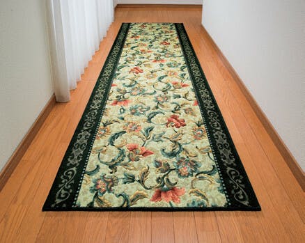 抗菌・防臭加工 オリエンタル更紗柄カービング廊下敷 【80×540cm】【グリーン】 【送料込み】 ＃4589978826851 flife