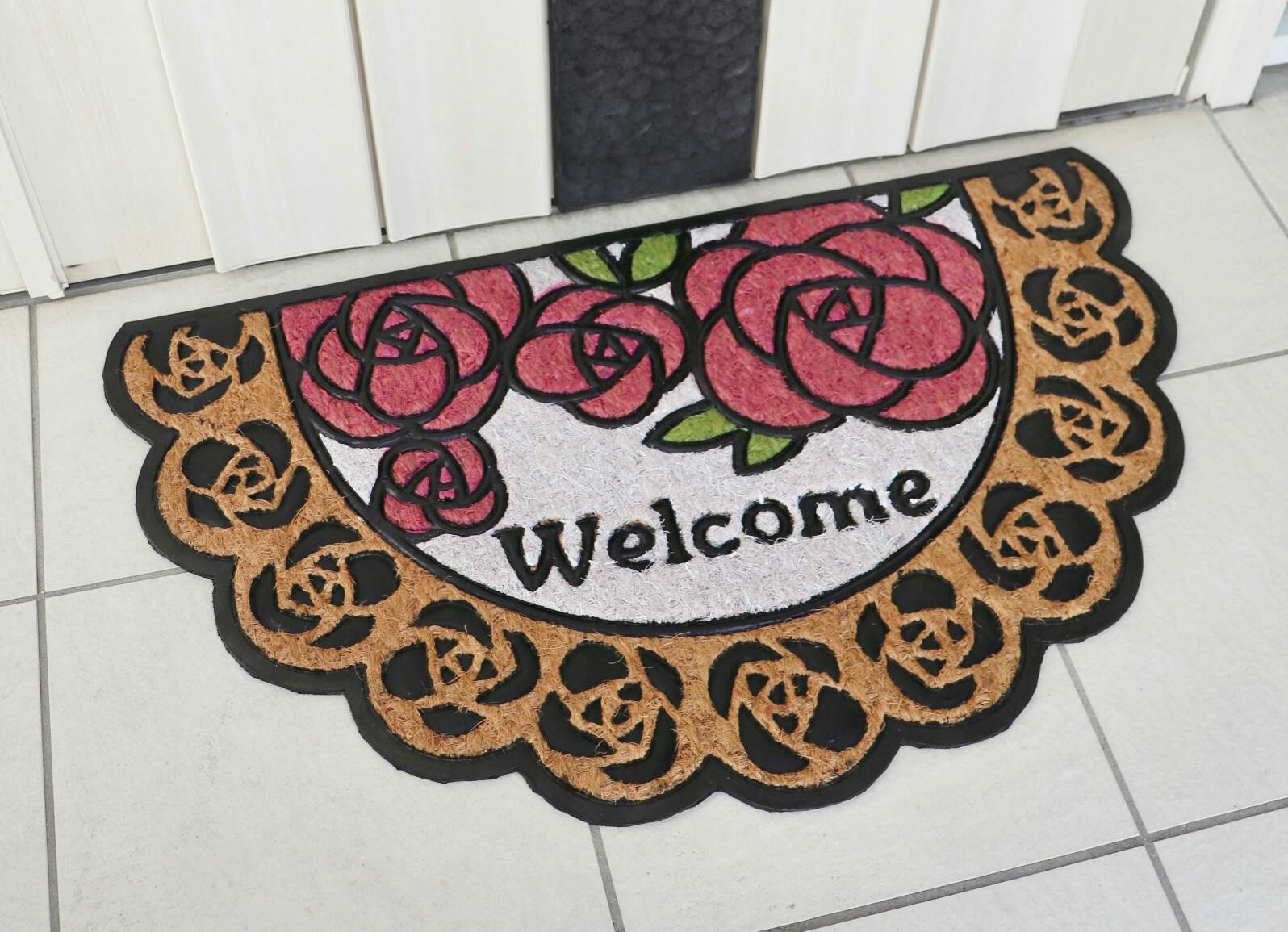 コイヤーマット  【半円タイプ】 バラ柄の玄関マット 【送料込み】 ＃a3044210 flife