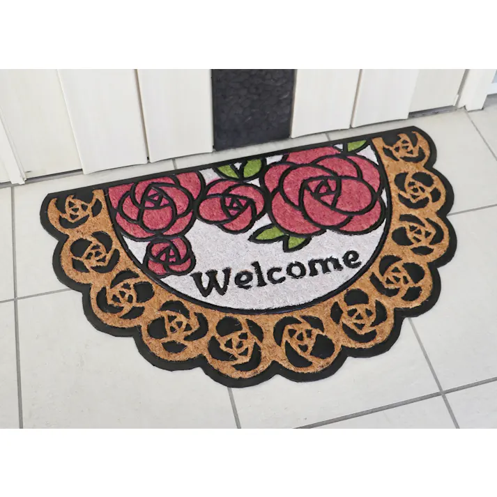 コイヤーマット 【半円タイプ】 バラ柄の玄関マット 【送料込み】 #a3044210 flife