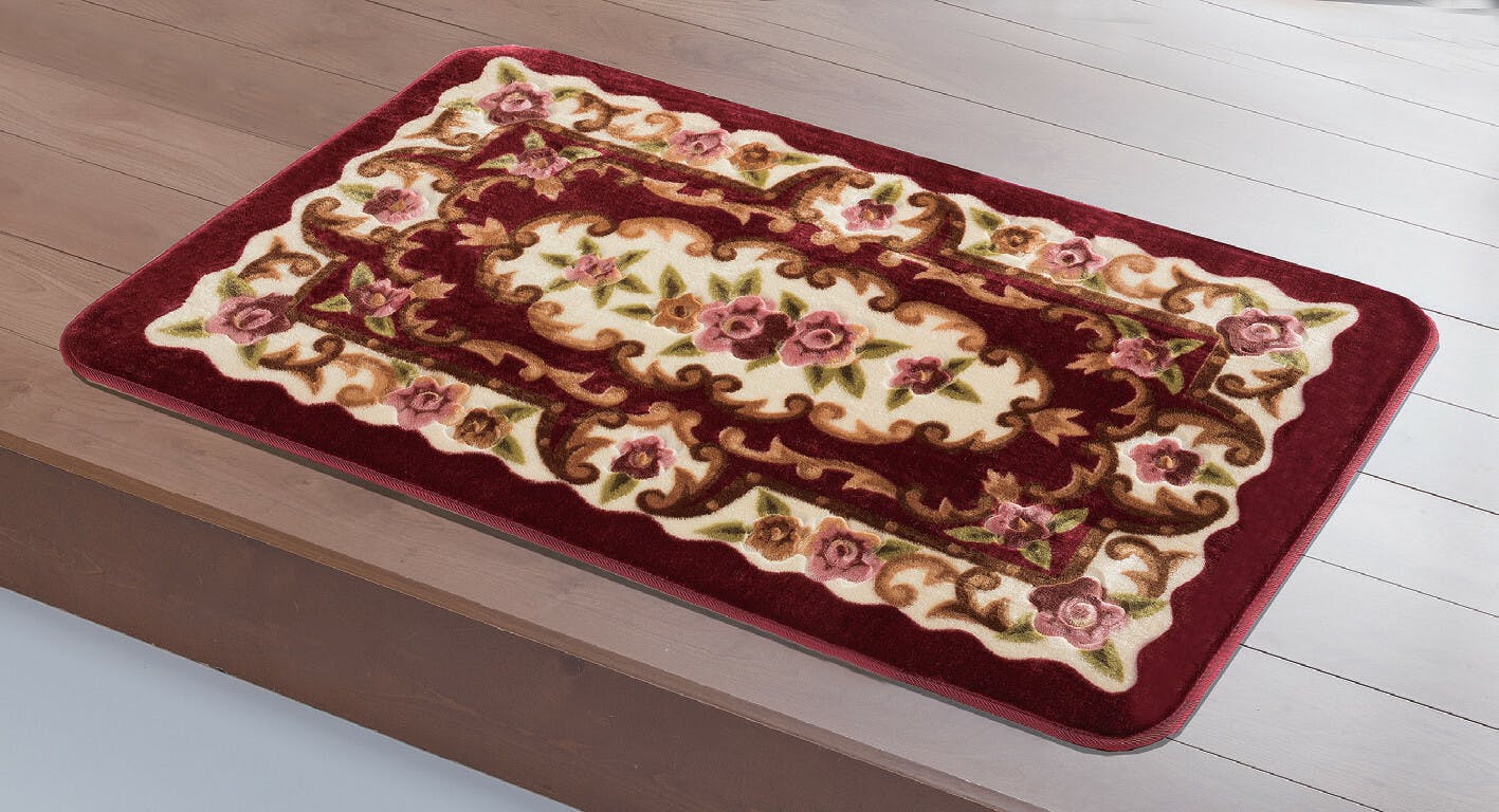 ふんわりカービングボア 玄関マット  【マットL】【ワイン】 滑りにくい加工 手洗いOK 【送料込み】 ＃a3087610 flife