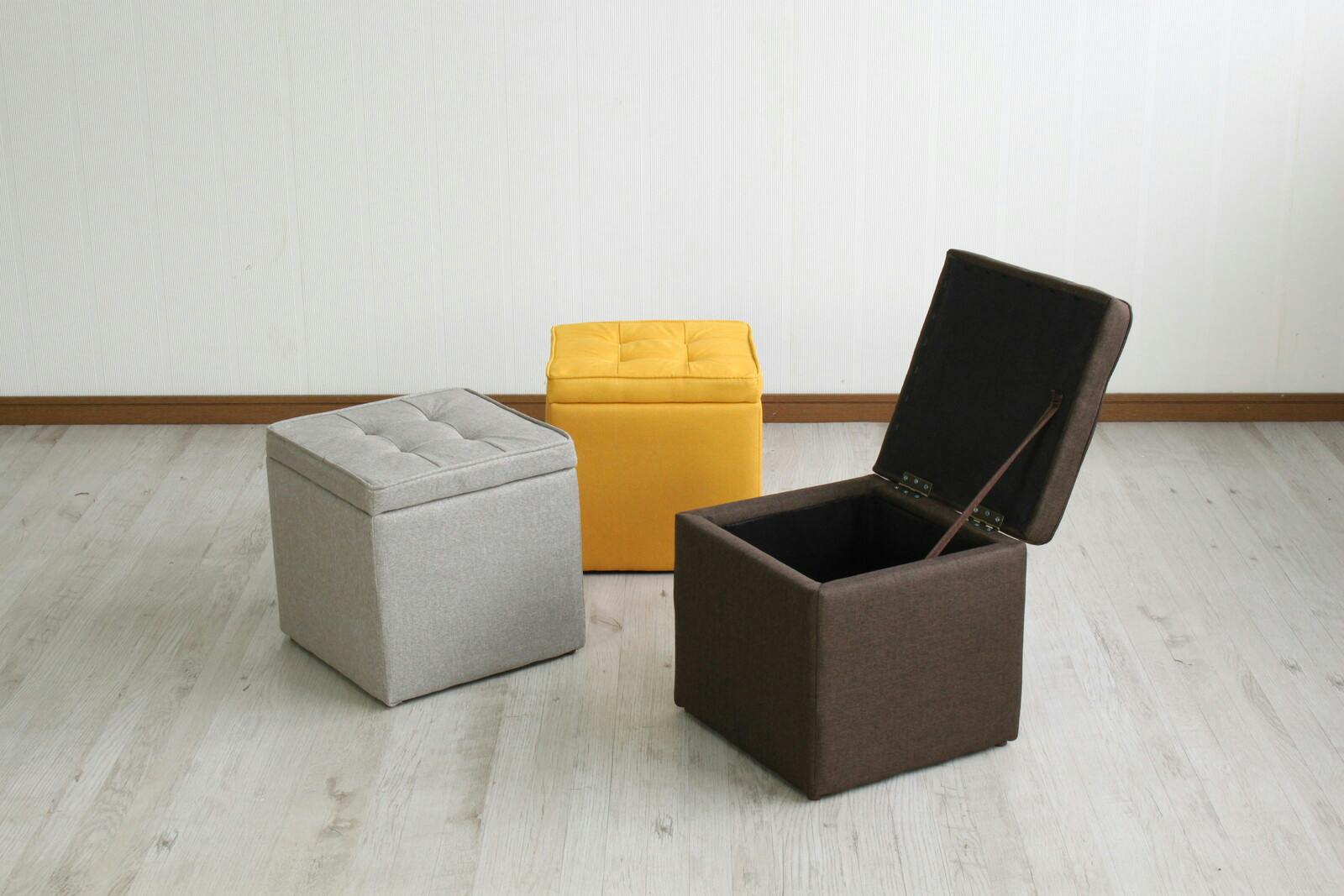 収納付き布張りソファスツール 【シングル】【グレー】 【送料込み