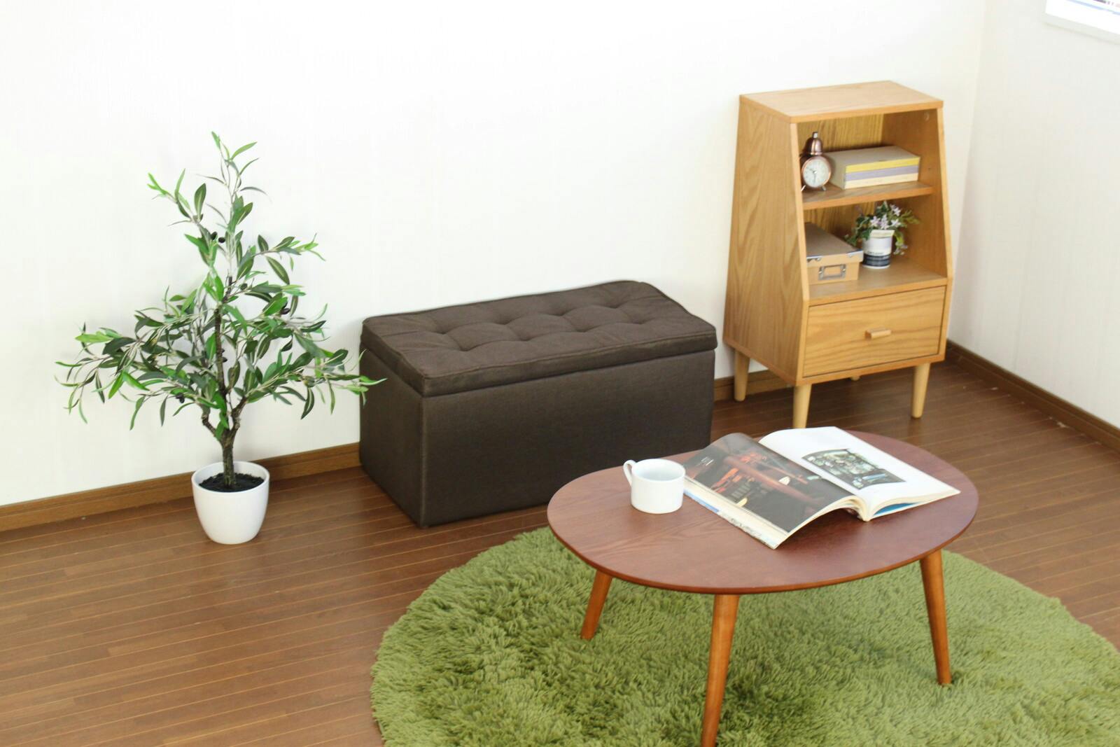 収納付き布張りソファスツール 【ワイド】【イエロー】 【送料込み