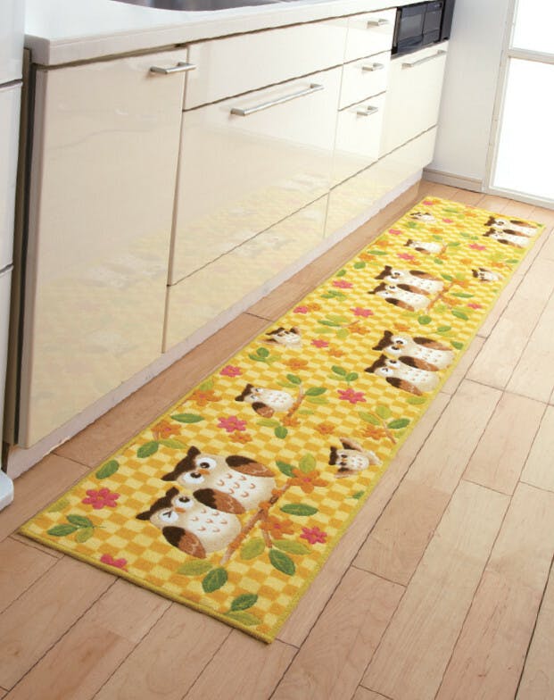 抗菌防臭ロングキッチンマット ふくろう 【45×300cm】【イエロー】 【送料込み】 ＃4589978812571 flife