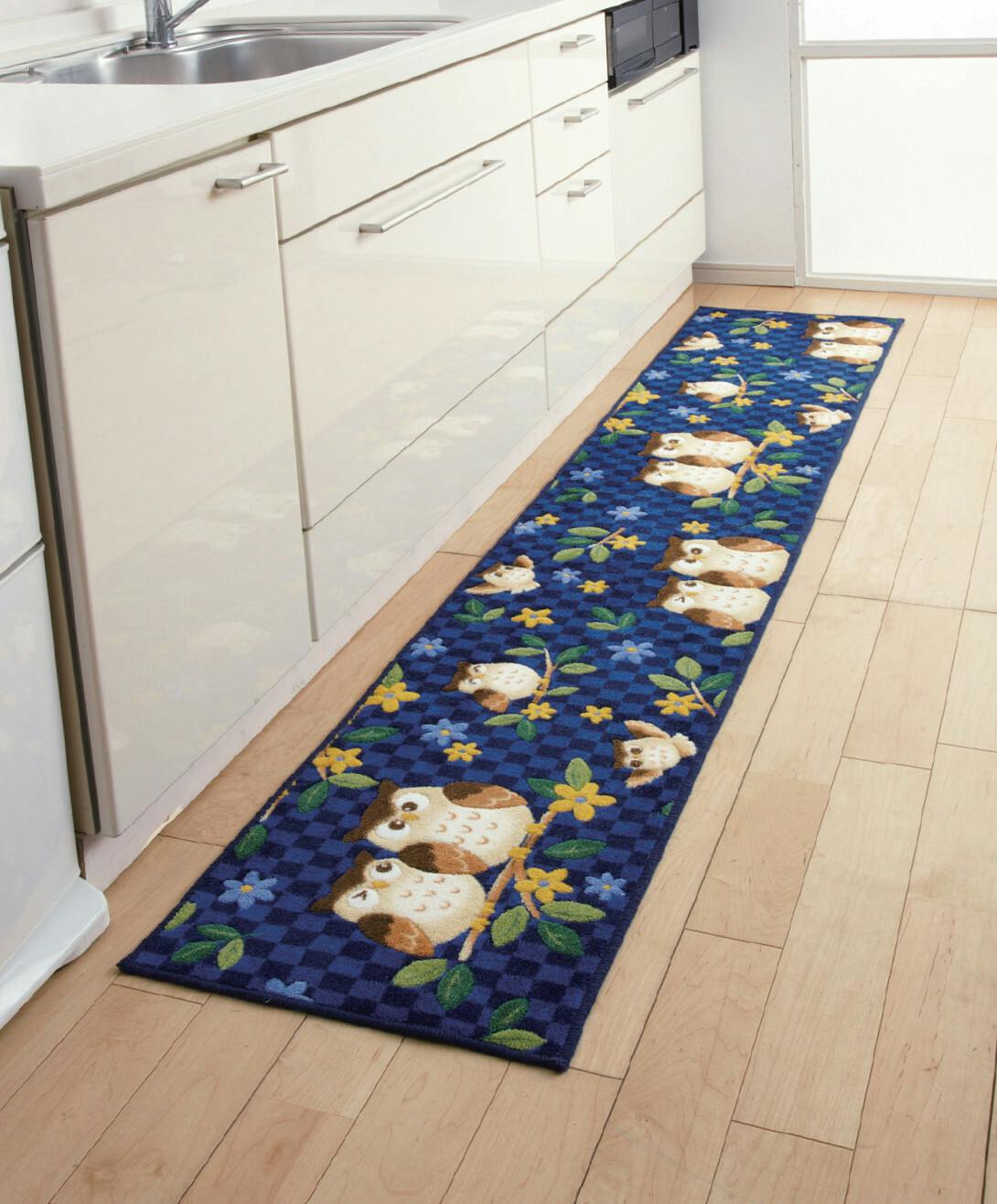 抗菌防臭ロングキッチンマット ふくろう 【45×300cm】【ブルー】 【送料込み】 ＃4589978812588 flife