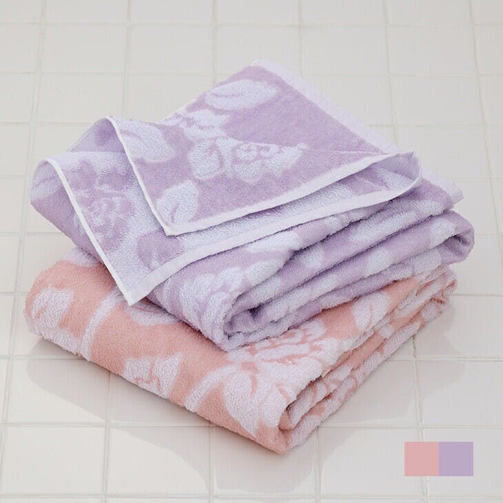 今治産ローズ柄 バスタオル 【2枚組】【ラベンダー】 【送料込み