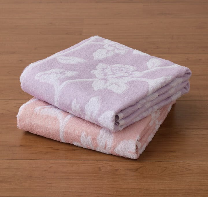 今治産ローズ柄 バスタオル 【2枚組】【ラベンダー】 【送料込み
