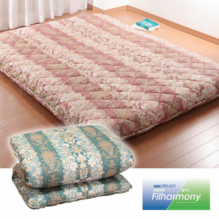 日本製 6層構造吸汗敷布団 備長炭シート入り 【ダブル】【ブルー系