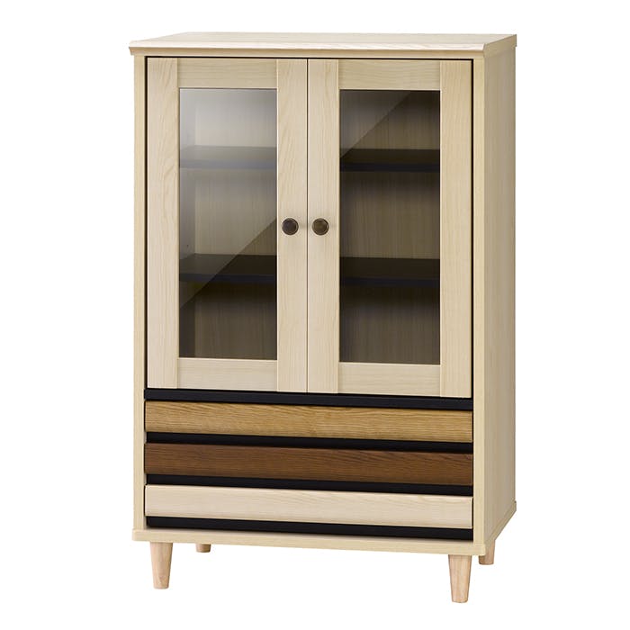 キャビネット ガラス扉 アンティーク 白 引き出し 木製 おしゃれ 収納 可動棚 リビング収納