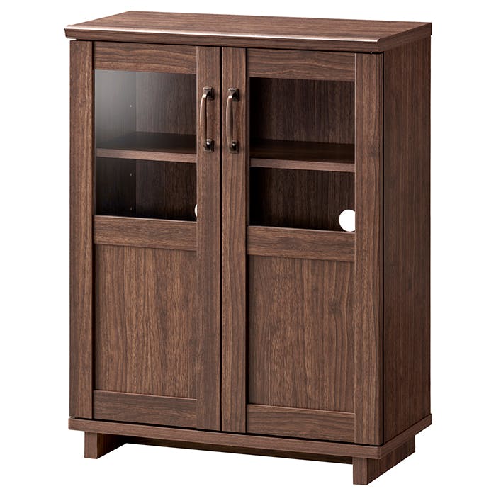 キャビネット 幅58.7cm 可動棚 木製 配線穴 ルーター収納 FAX置台 収納 家具 収納棚 ガラス戸 寝室 おしゃれ 北欧