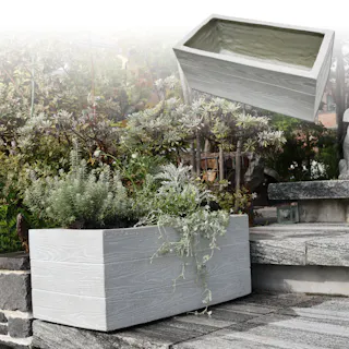 【木目調FRPプランター】ホワイトウッド 植木鉢 樹脂 強化繊維プラスチック 軽量 長方形 大型 野菜 草花 球根 寄せ植え 栽培 家庭菜園 丈夫 ウッド調 庭 園芸 DIY ガーデニング おしゃれ かわいい