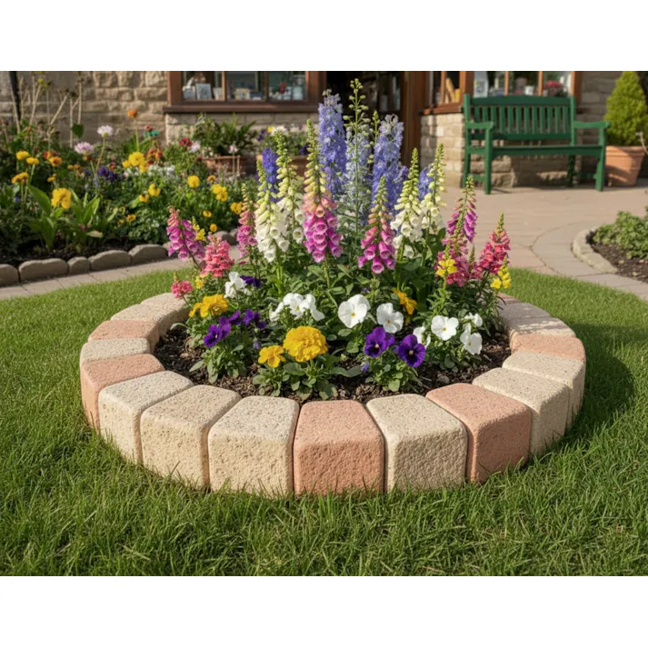 レンガ ブロック 花壇 庭 置くだけ レンガブロック サークル ミックスカラー 直径600mm 円形 丸 diy 並べるだけ ガーデニング おしゃれ かわいい レンガ 花壇ブロック ガーデンサークル ピンコロ コンクリート製 花壇レンガ