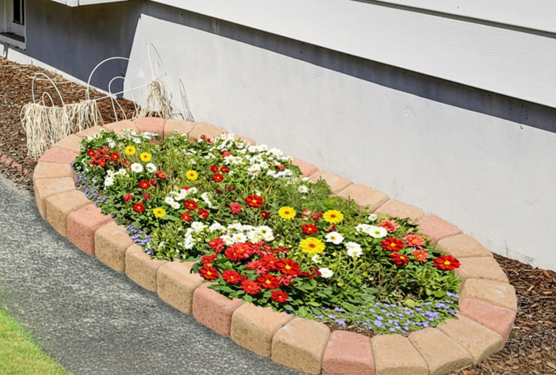 レンガ 置くだけ 花壇 ブロック 楕円 レンガ 1190×650mm クリーム