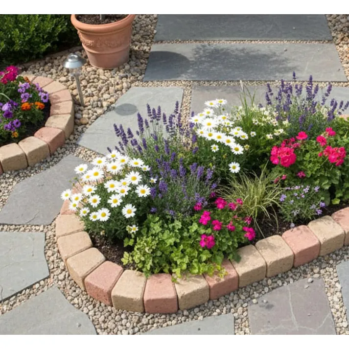 花壇ブロック レンガ 置くだけ 花壇 ブロック 楕円 大 1770×650mm クリームカラーセット 庭 ガーデニング 簡単 diy おしゃれ かわいい 並べるだけ 土留め ピンコロ レンガブロック コンクリート