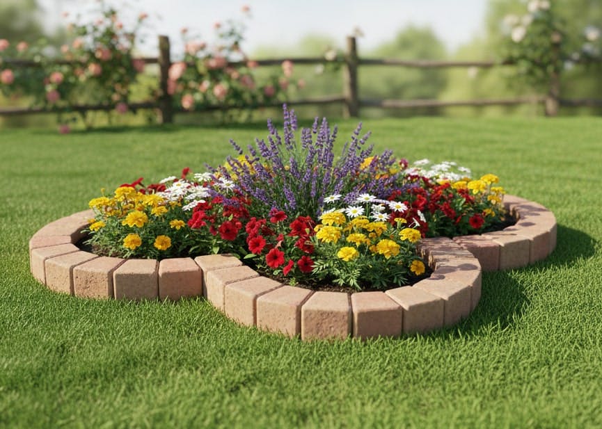 花壇 レンガ クローバー 花型 レンガブロック 1070×1070mm オレンジ