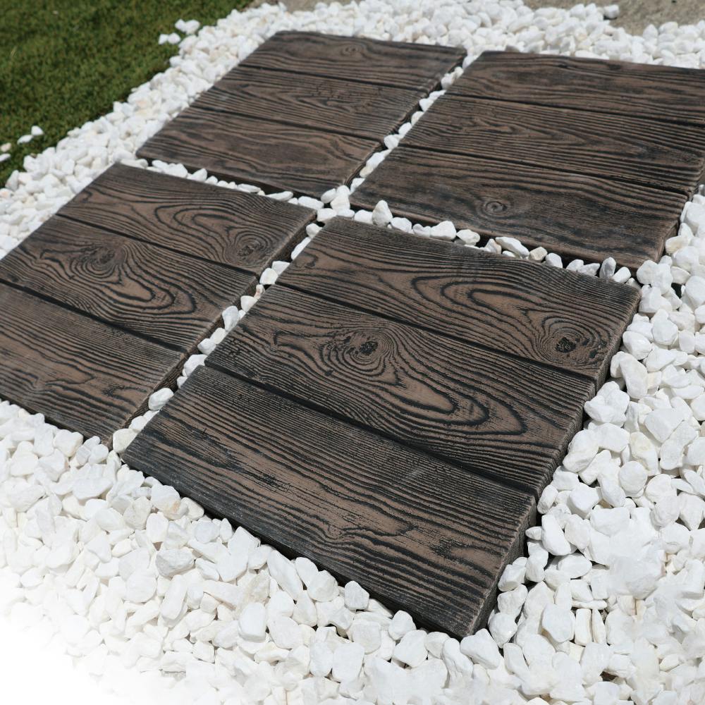 【 防草シート付き　コンクリート製タイル】 ダークウッド 木目調 庭 ステップ 飛石 敷石 お悩み解消 雑草対策 置くだけ 簡単施工 diy ウッドデザイン 滑り止め 舗石