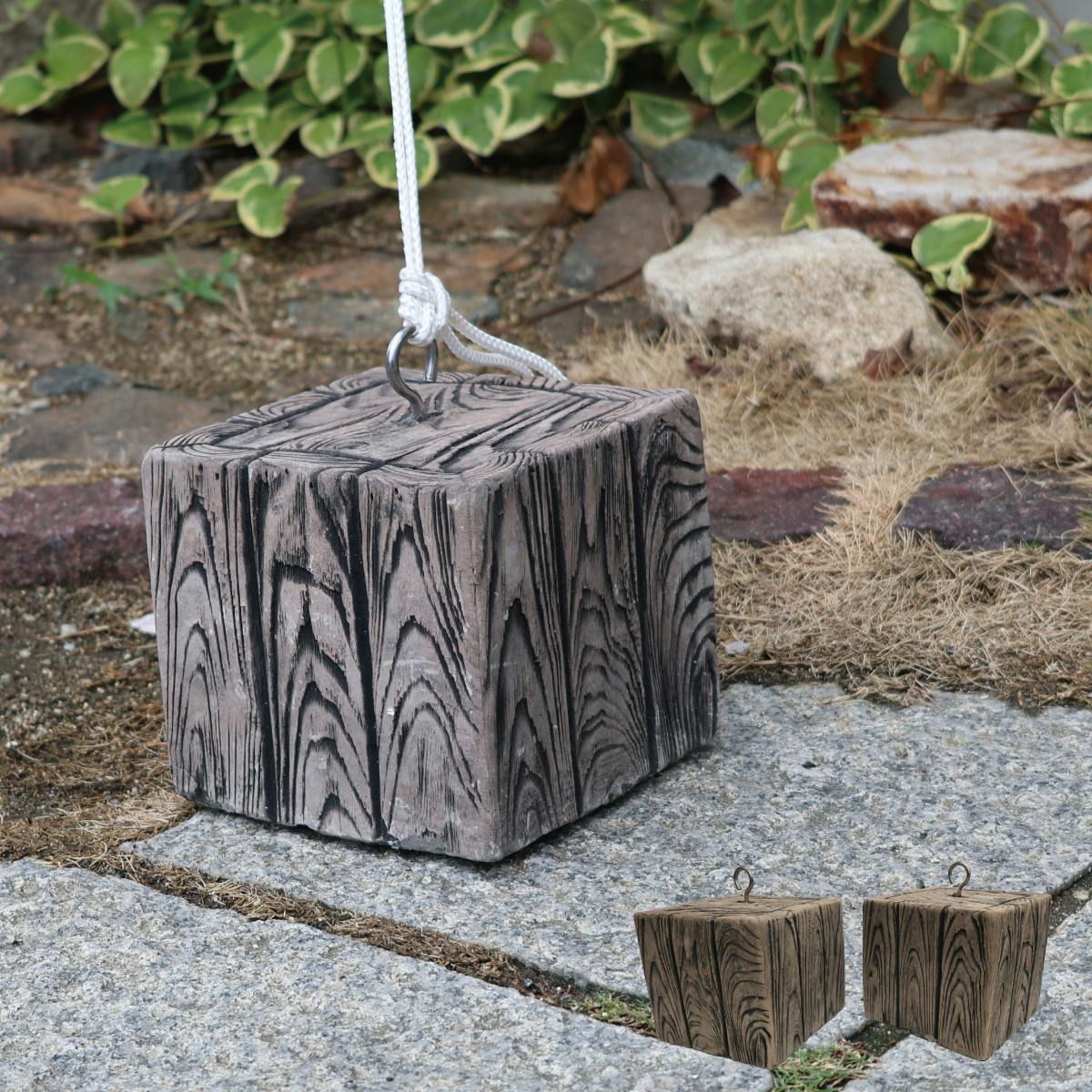 【フック付きウェイト2個入】コンクリート製 日よけ シェード おもり 木目調 土台 重し アウトドア キャンプ テント タープ 固定 目隠し サンシェード