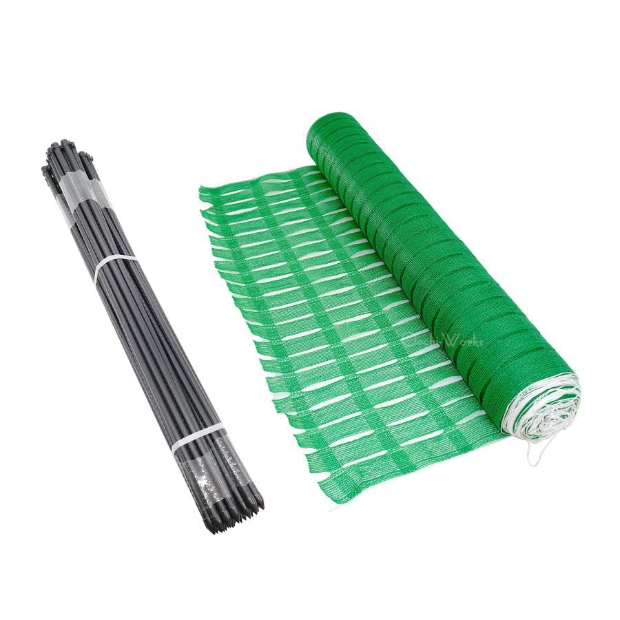 フェンスネット グリーン 1ｍ×50ｍ 防獣杭 30本付き セット フェンスネット＆杭セット グリーンネット 仮設フェンス 防塵ネット ネットフェンス 【送料無料】