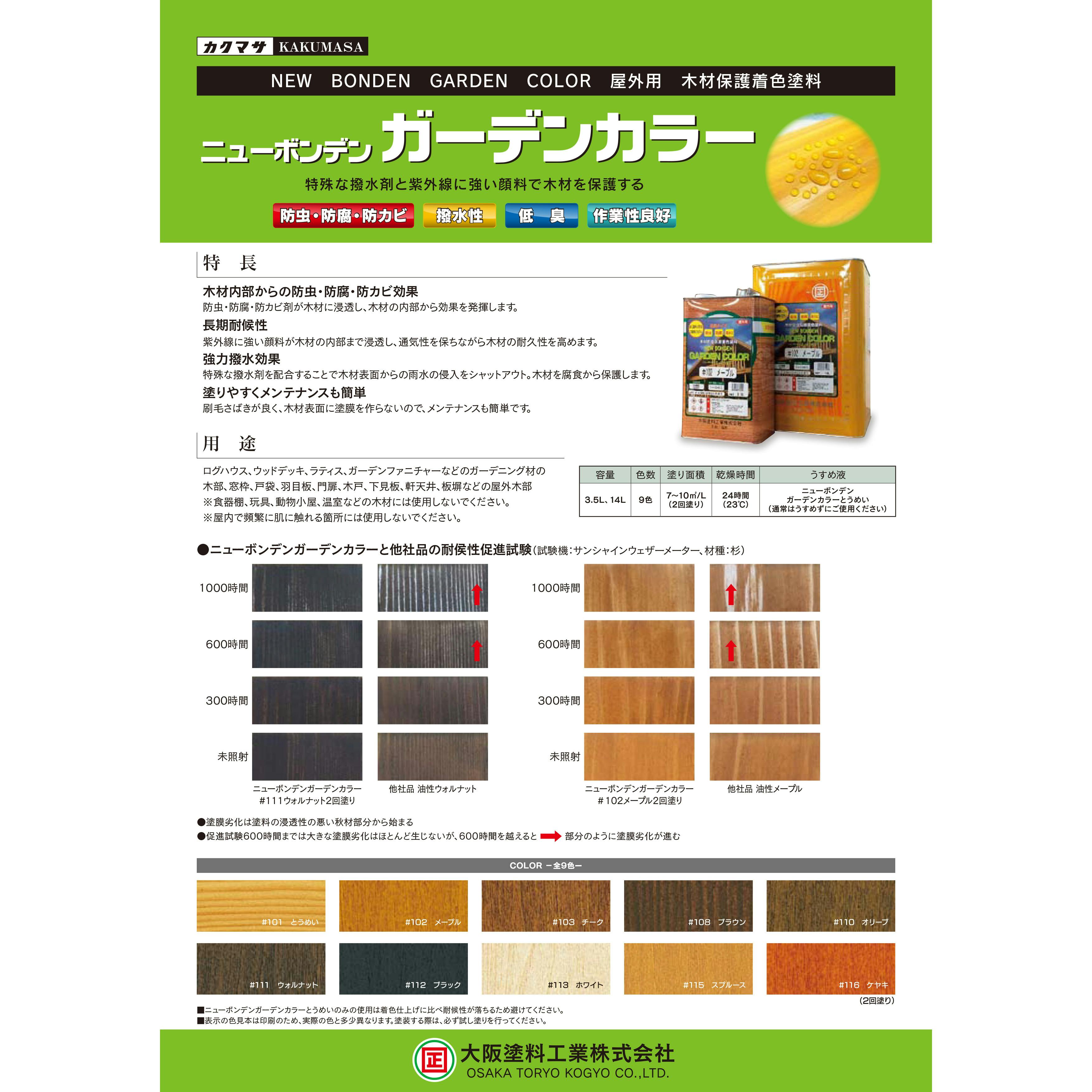 大阪塗料　ニューボンデンガーデンカラー　#115　スプルース　14L　油性木材保護剤　撥水性