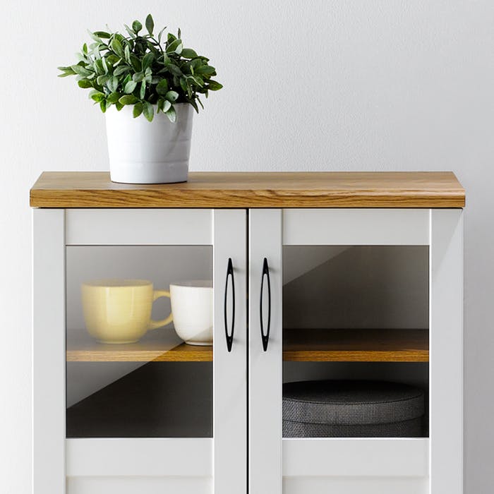 キャビネット フレンチカントリー 収納棚 白家具 木製 ガラス ガラス扉