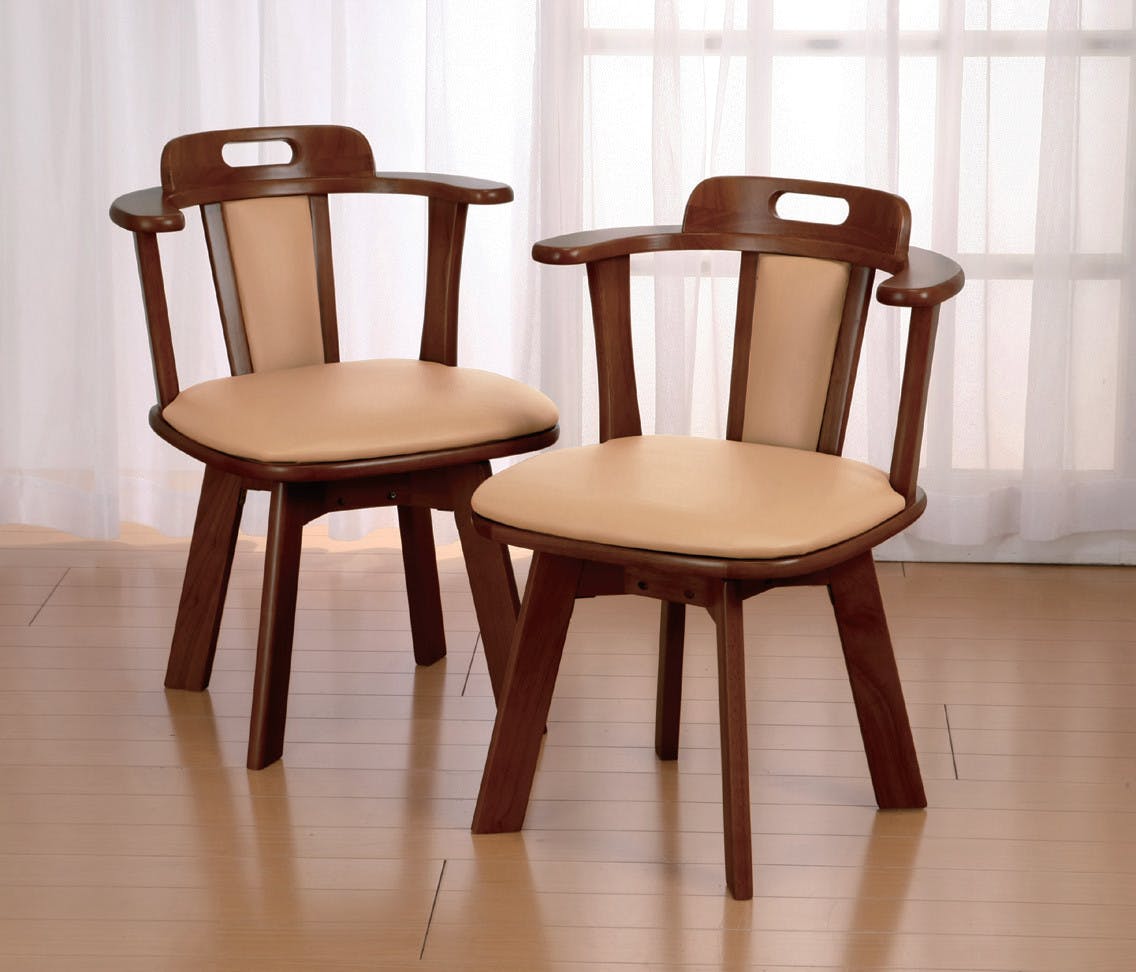 天然木肘付き回転ダイニングチェア  【2脚組】  【送料込み】 ＃4589978084282 flife