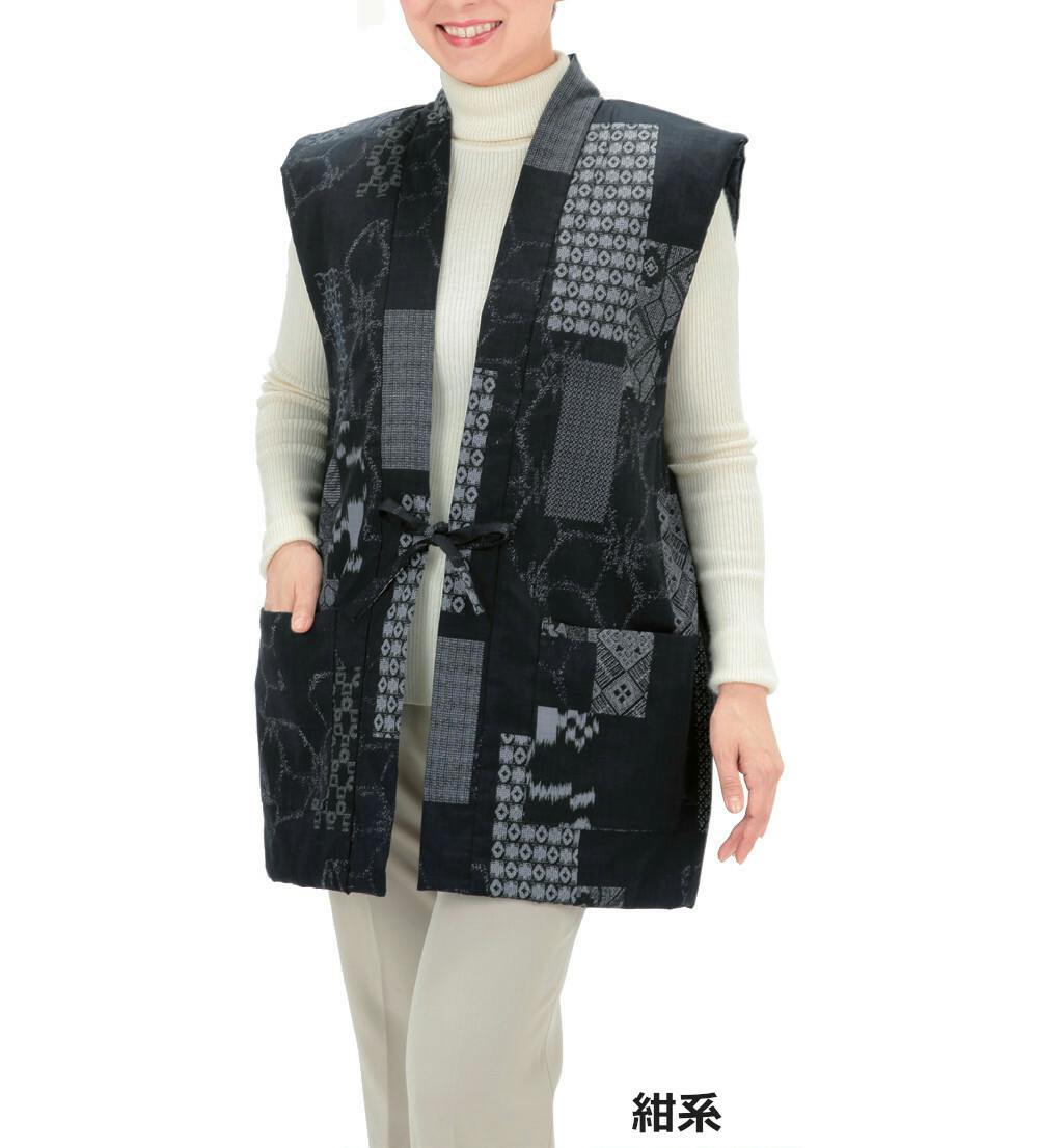 あったか裏キルト大島紬調ベスト  【紺系LL～3L】  【送料込み】 ＃4589978814230 flife