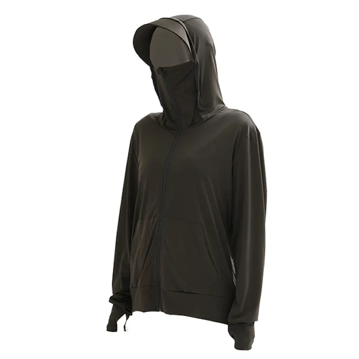 【UV&クール顔までガードパーカー ブラック L-LL】 ちあふる UVカット率99%&UPF50+。顔から手の甲までガード。冷感素材でひんやり。ロング丈。ガーデニングや遮熱に。 JAN:4571414695589