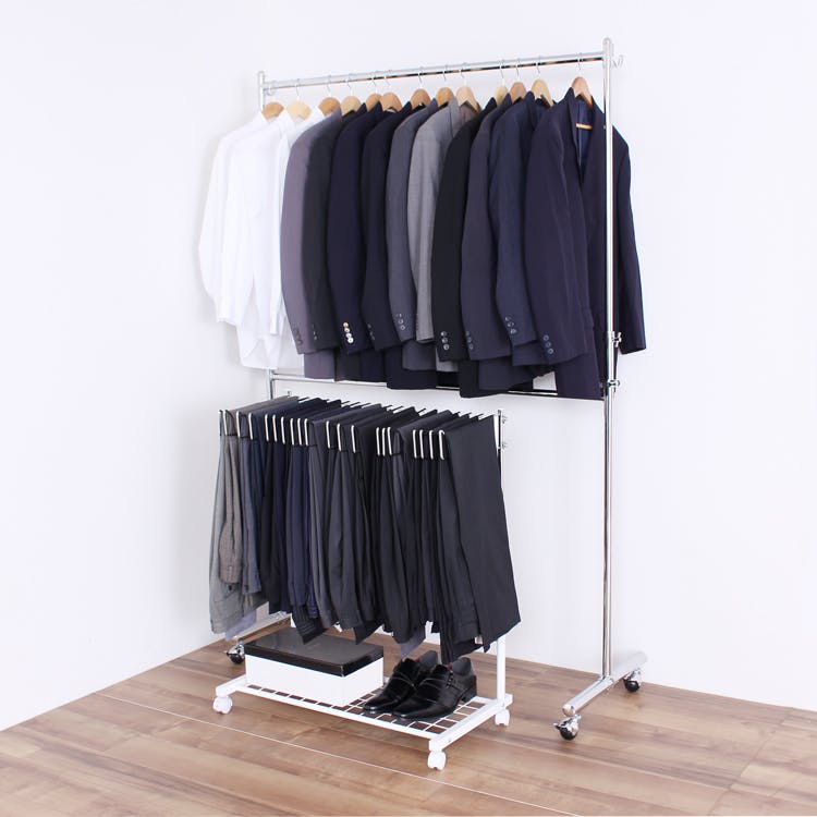 21130【SP-130】スラックスハンガーラック 20本 国産 棚付き 高さ伸縮