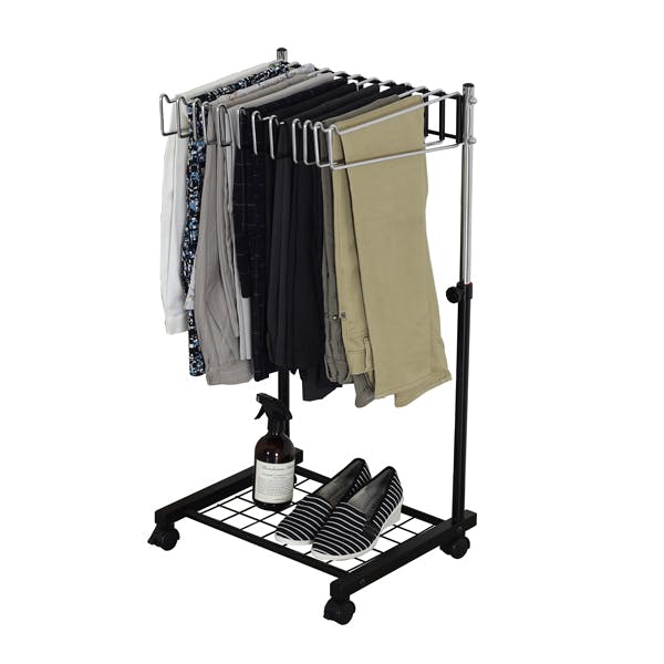 21128【SP-128】スラックスハンガーラック 12本 国産 棚付き 高さ伸縮 ブラック 黒 燕三条製 大容量 おしゃれ 押入れ クローゼット ワードローブ ズボン パンツハンガー キャスター 日本製 川口工器