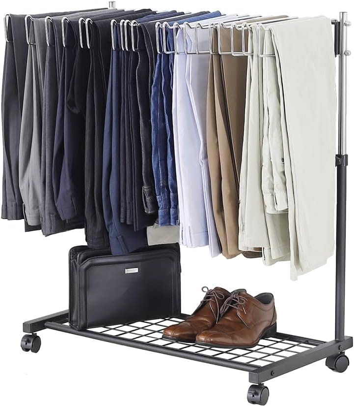 21132【SP-132】スラックスハンガーラック 20本 国産 棚付き 高さ伸縮